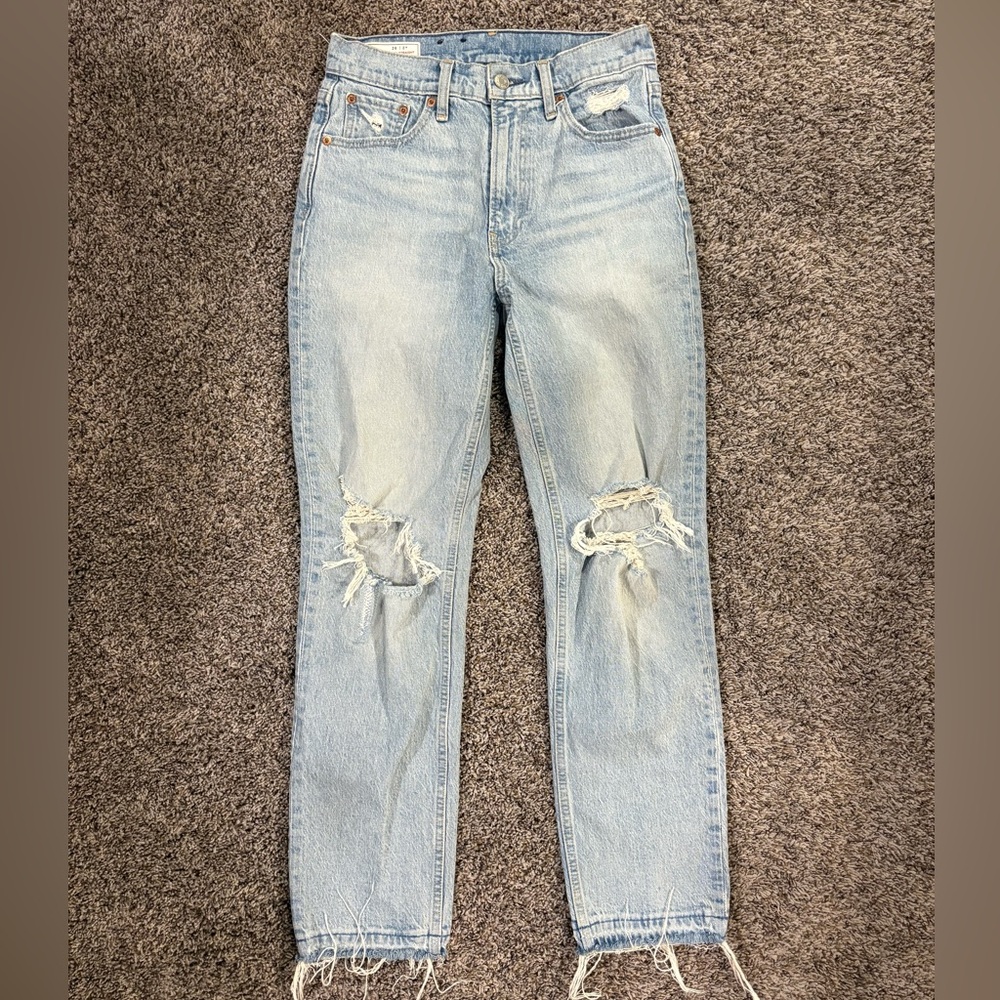 Gap Cheeky Straight High Rise Light Wash Distressed Jeans